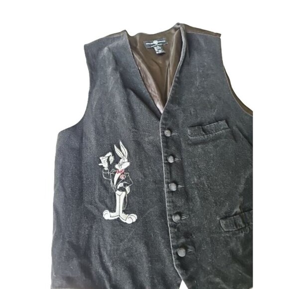 Vintage Velveteen Men's Black Warner Brothers Bugs Bunny Vest adjustable size L - Picture 1 of 15